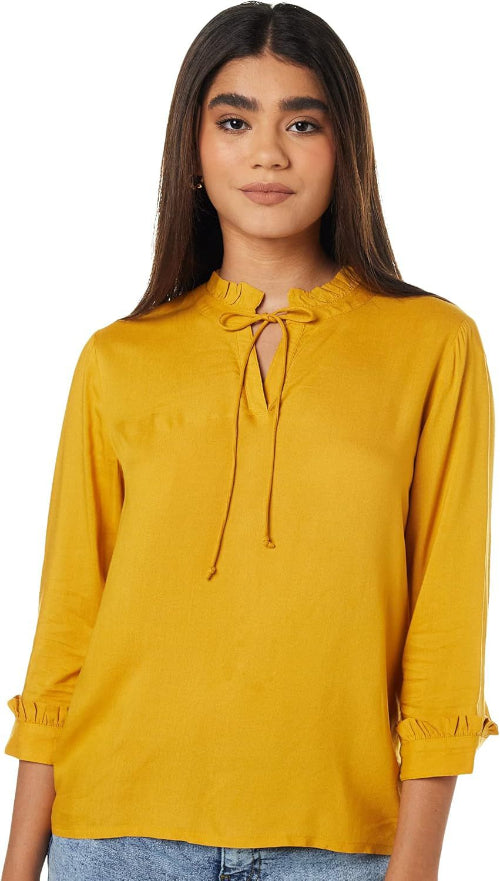 Neck Sandy Blouse -Shirt Mustard