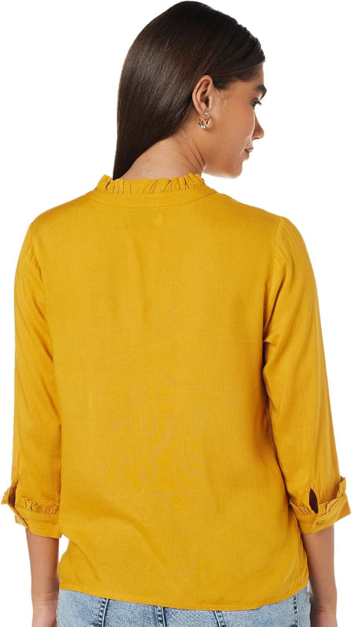 Neck Sandy Blouse -Shirt Mustard