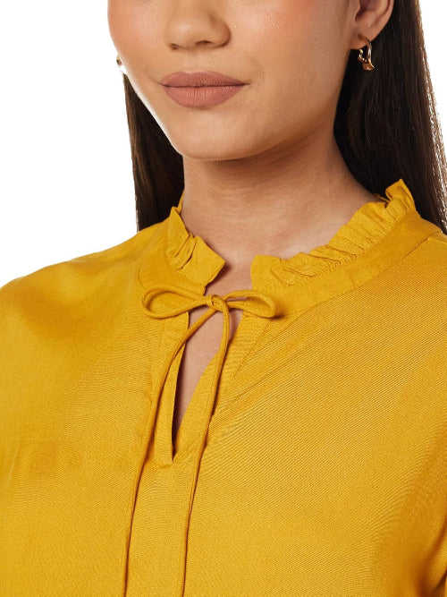 Neck Sandy Blouse -Shirt Mustard