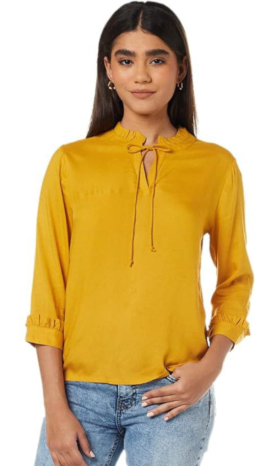 Neck Sandy Blouse -Shirt Mustard