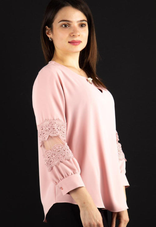 Neck Sandy Blouse -Shirt Pink