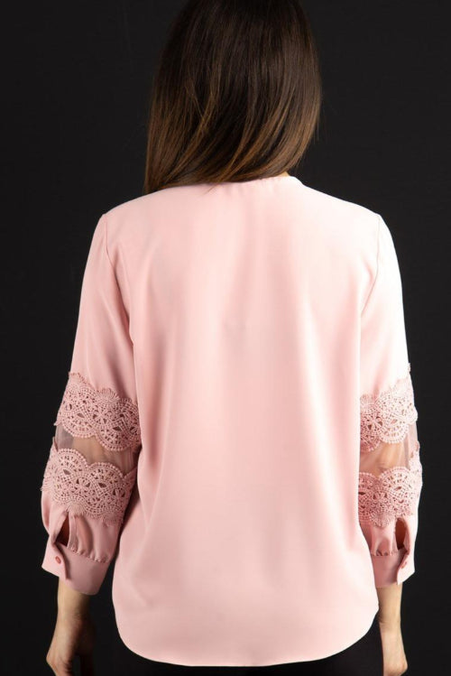 Neck Sandy Blouse -Shirt Pink