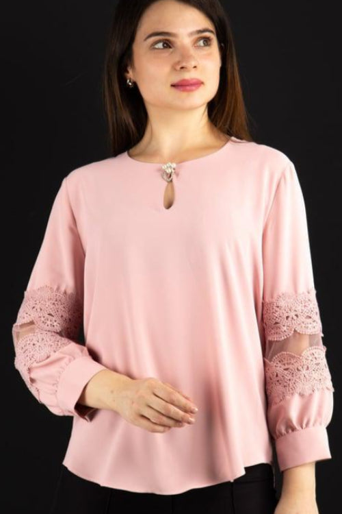 Neck Sandy Blouse -Shirt Pink