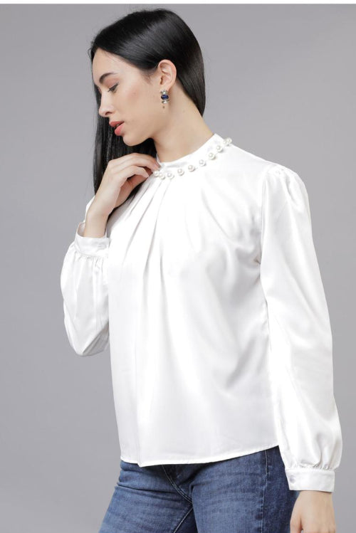 Neck Sandy Blouse -Shirt White