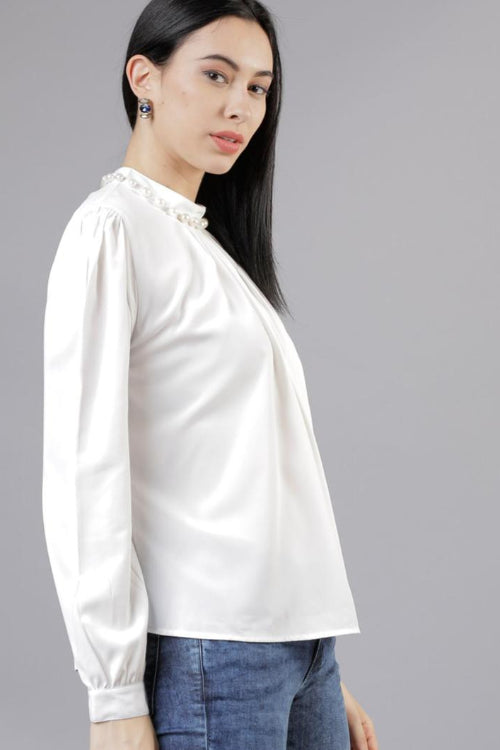 Neck Sandy Blouse -Shirt White