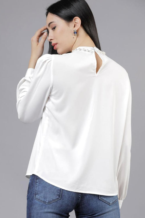 Neck Sandy Blouse -Shirt White