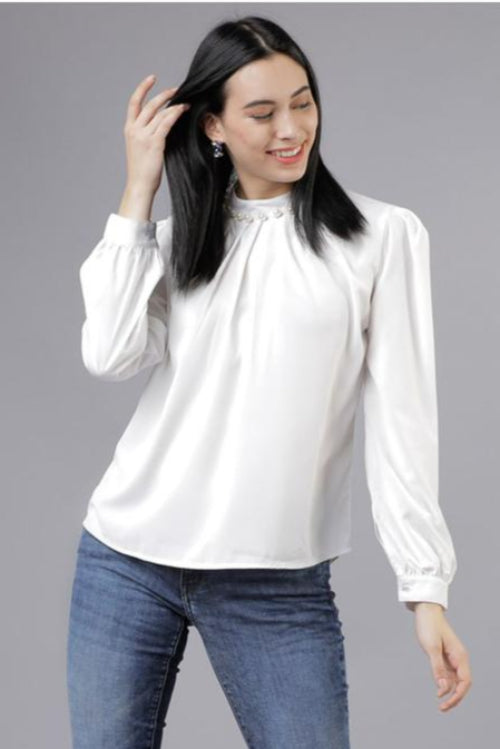 Neck Sandy Blouse -Shirt White