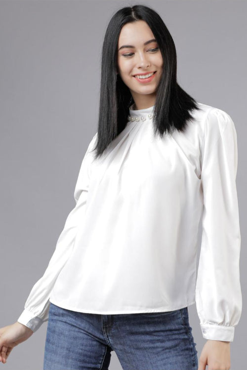 Neck Sandy Blouse -Shirt White